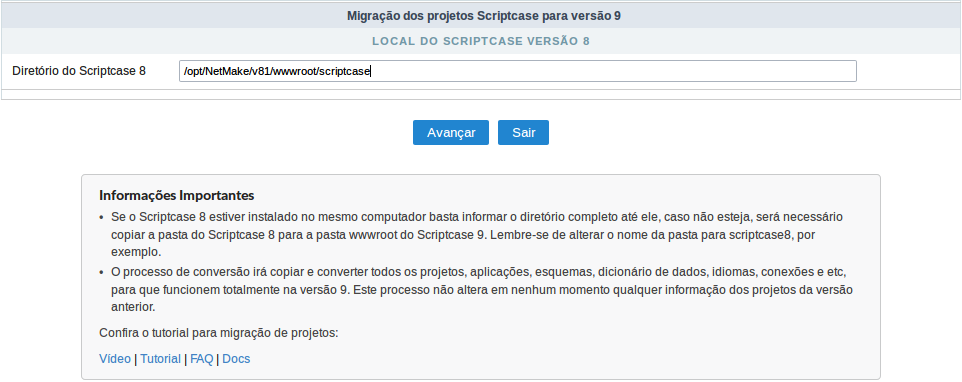 path para a pasta do Scriptcase anterior