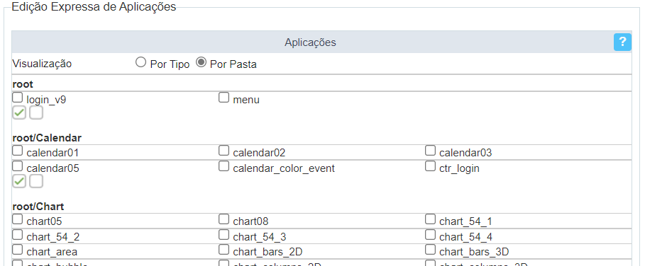 Agrupamento de aplicações por pasta