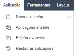 Menu edição expressa das aplicações