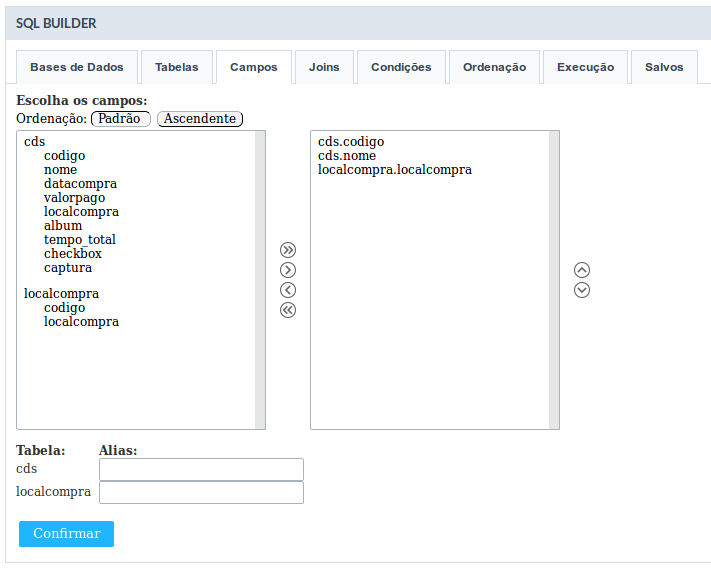 Lista de campos e criação de alias